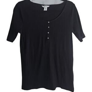 Whimsigoth Henley Womens Large Black Short Sleeve Ballet Goth Indie Casual